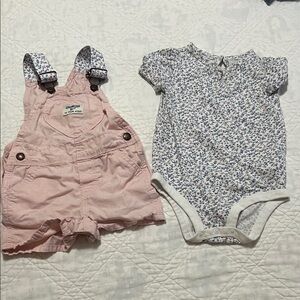 OshKosh B'gosh Pink Overalls with Floral Onesie